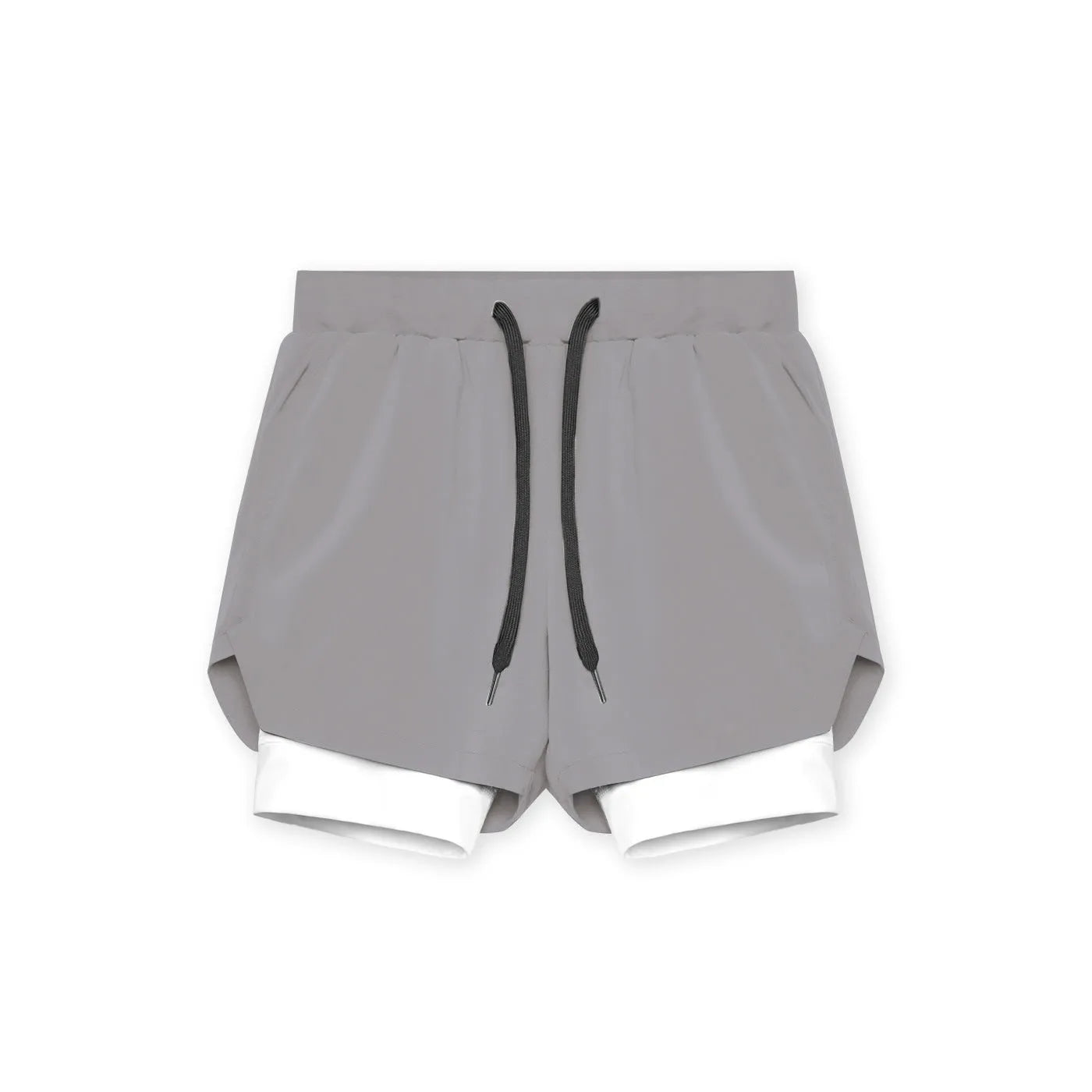 Men's double-layer quick-dry running shorts in khaki, mid-waist loose fit polyester fitness shorts with lining