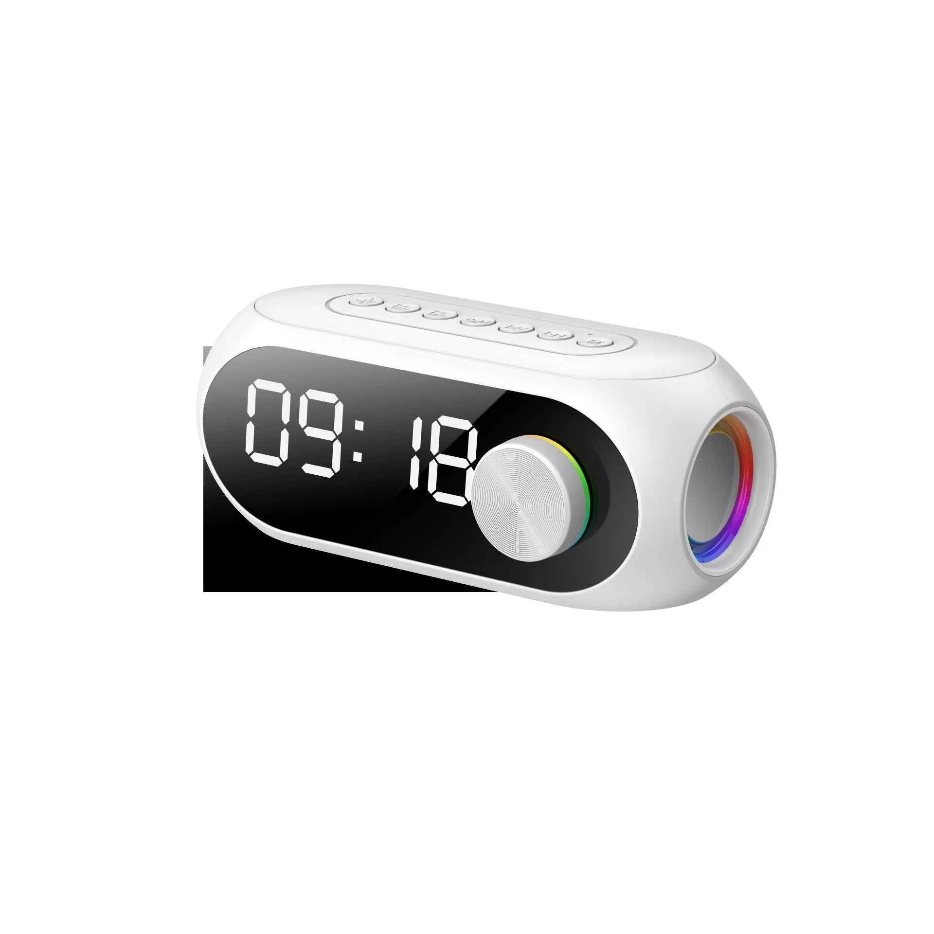 Portable Bluetooth speaker with extra bass in black, white, or blue colours, showing USB charging port