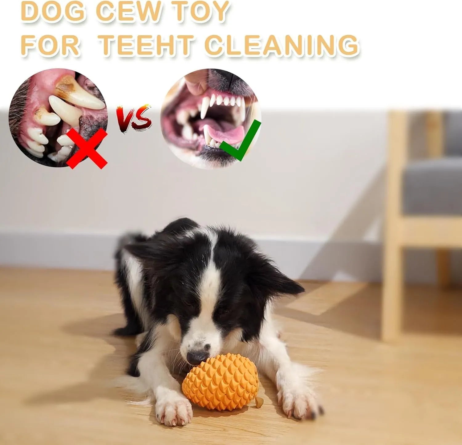 Yellow pine cone-shaped natural rubber dog toy with textured surface and treat dispenser hole.