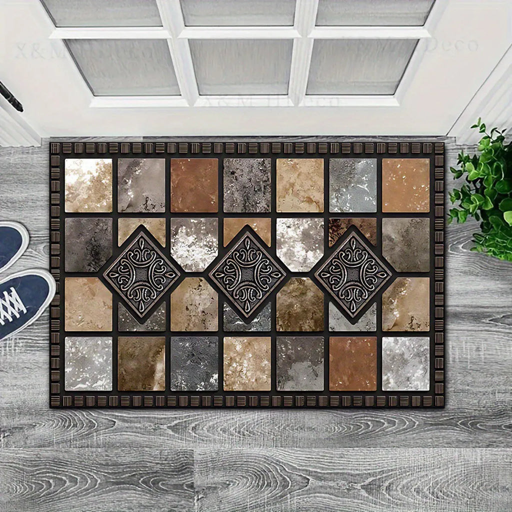 Black and white plaid crystal velvet floor mat, washable carpet in 40x60cm, 50x80cm and 60x90cm sizes