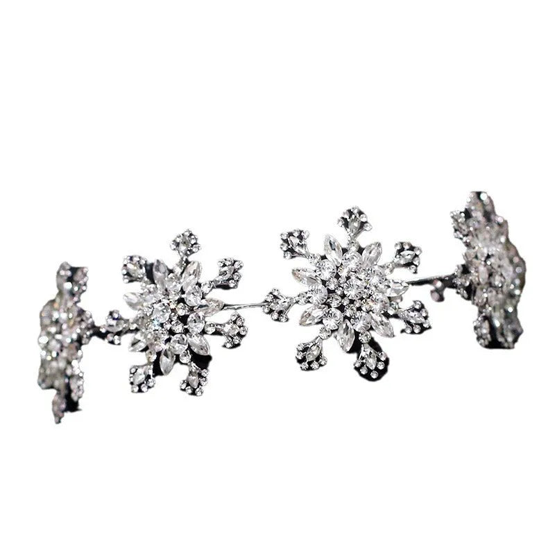 Women bridal rhinestone snowflake headband 35x5.5cm mori style hair accessory