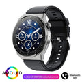 Black silicone and silver vinyl Bluetooth calling smartwatch with heart rate monitoring on wrist