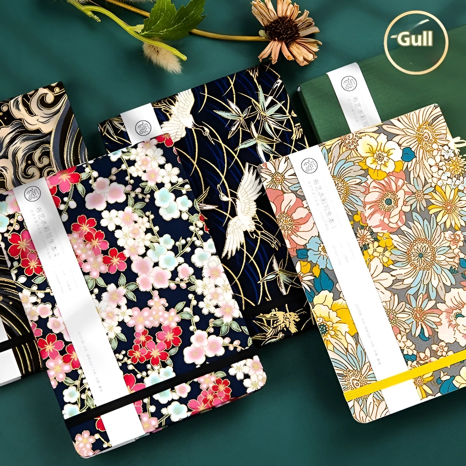 Feiluniao handmade watercolour notebook with fabric cover showing thematic design options