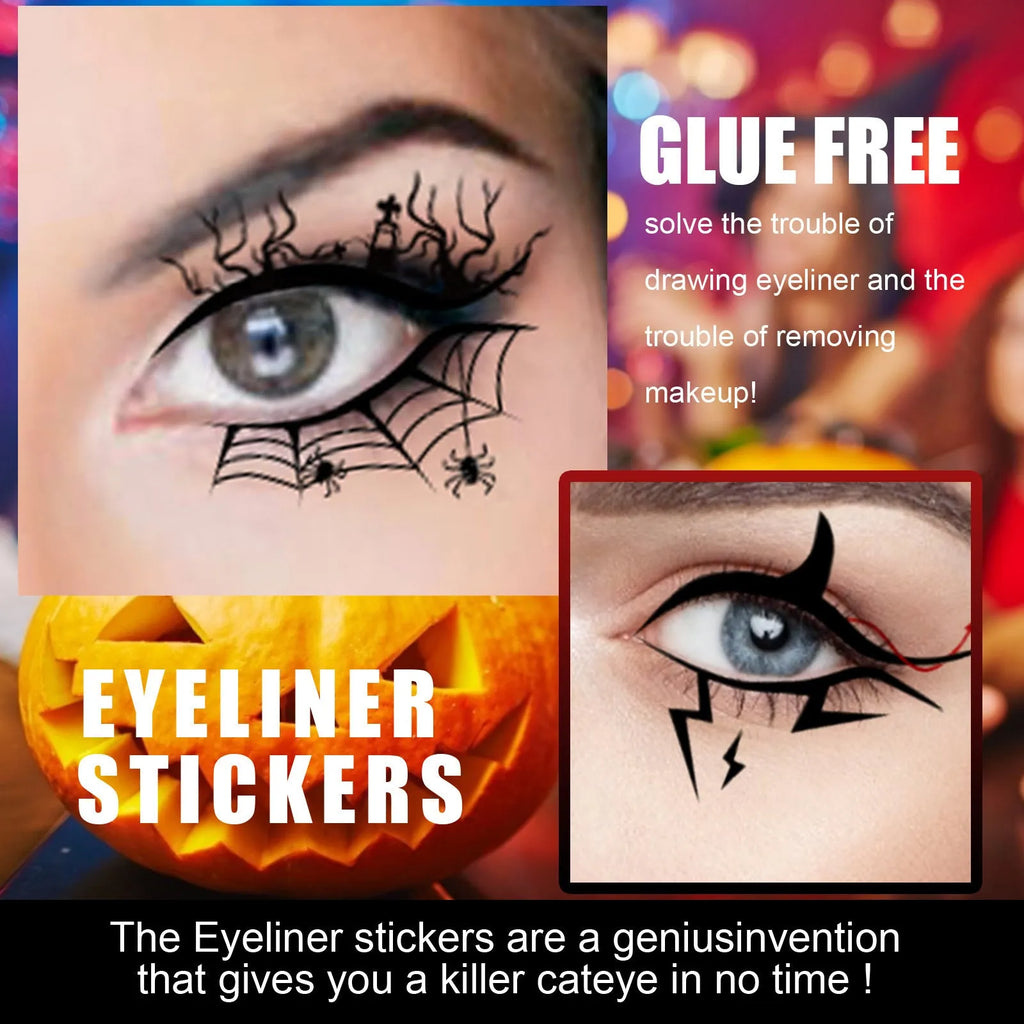 Bat and spider eyeliner sticker transfer decals for gothic Halloween makeup
