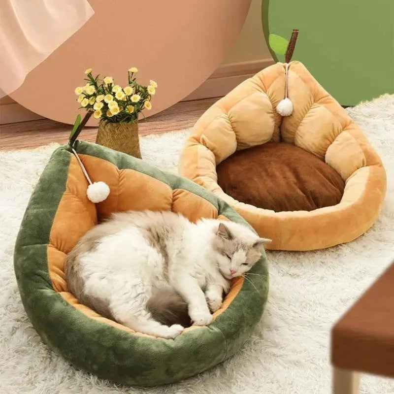 Soft cotton pet bed for cats and dogs with removable cushion in coffee colour