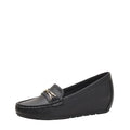 Black height-increasing casual slip-on shoes with a round toe and rubber sole.
