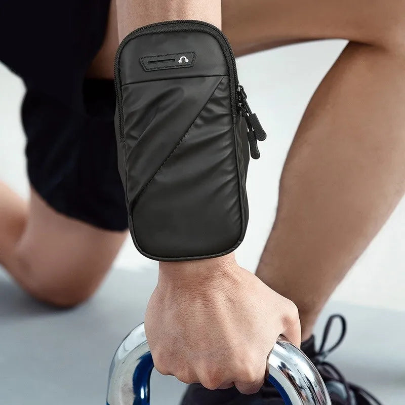 Arm sleeve phone pouch for outdoor cycling, PU, breathable ultra-light, fits 7.2 inch phone, Black Gray Lake Blue Pink.