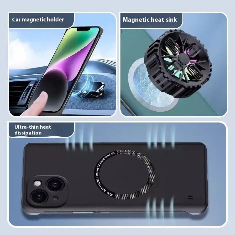 Frosted frameless magnetic MagSafe phone case for iPhone 16 Pro Max in Lilac Purple with ultra-thin PC back.