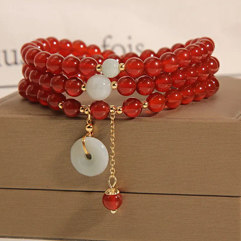 Red agate multi-layer crystal bracelet with retro ethnic styling for women