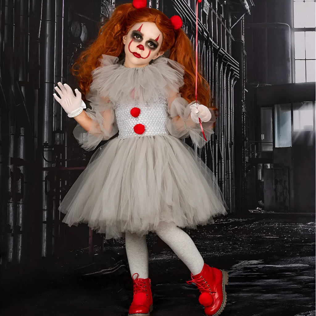 Children's mesh princess dress Halloween costume set with hairpin and gloves