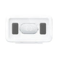 Waterproof phone holder with anti-fog window mounted on bathroom tile with mobile phone inside