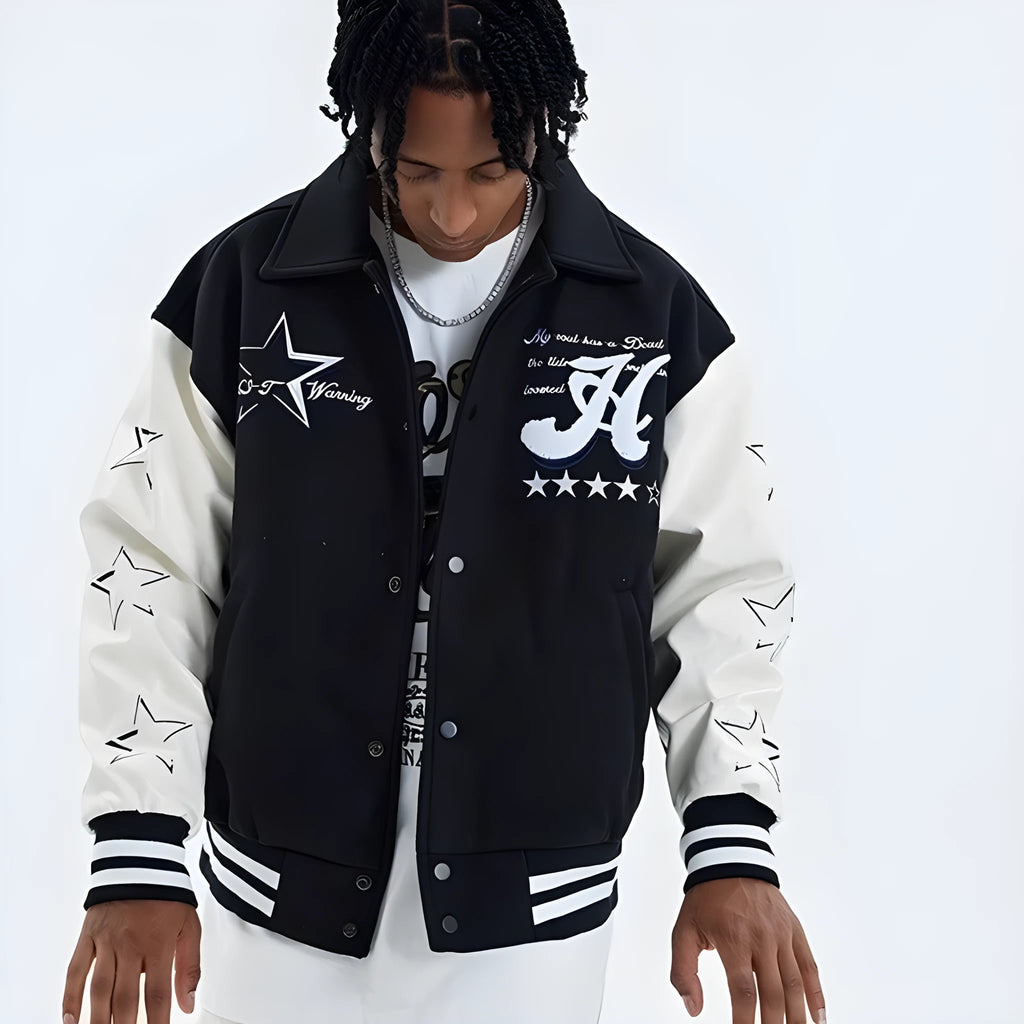 American Street Tide retro vintage jacket for men in black cotton hip hop style
