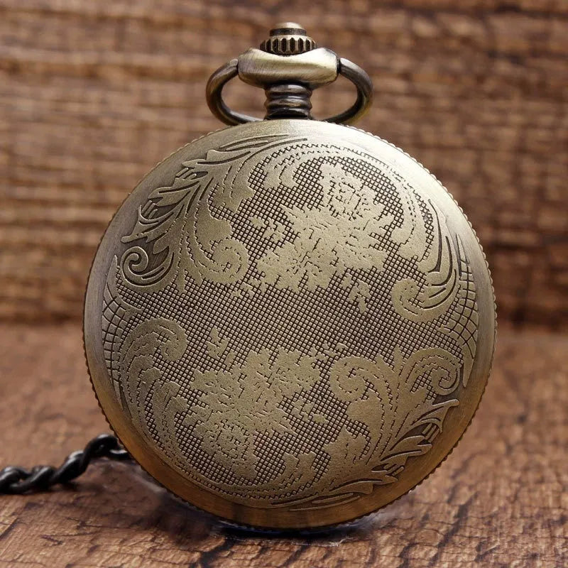 Bronze antique-style ceramic pocket watch with skull motif on 37.5cm chain, 4.7cm case diameter