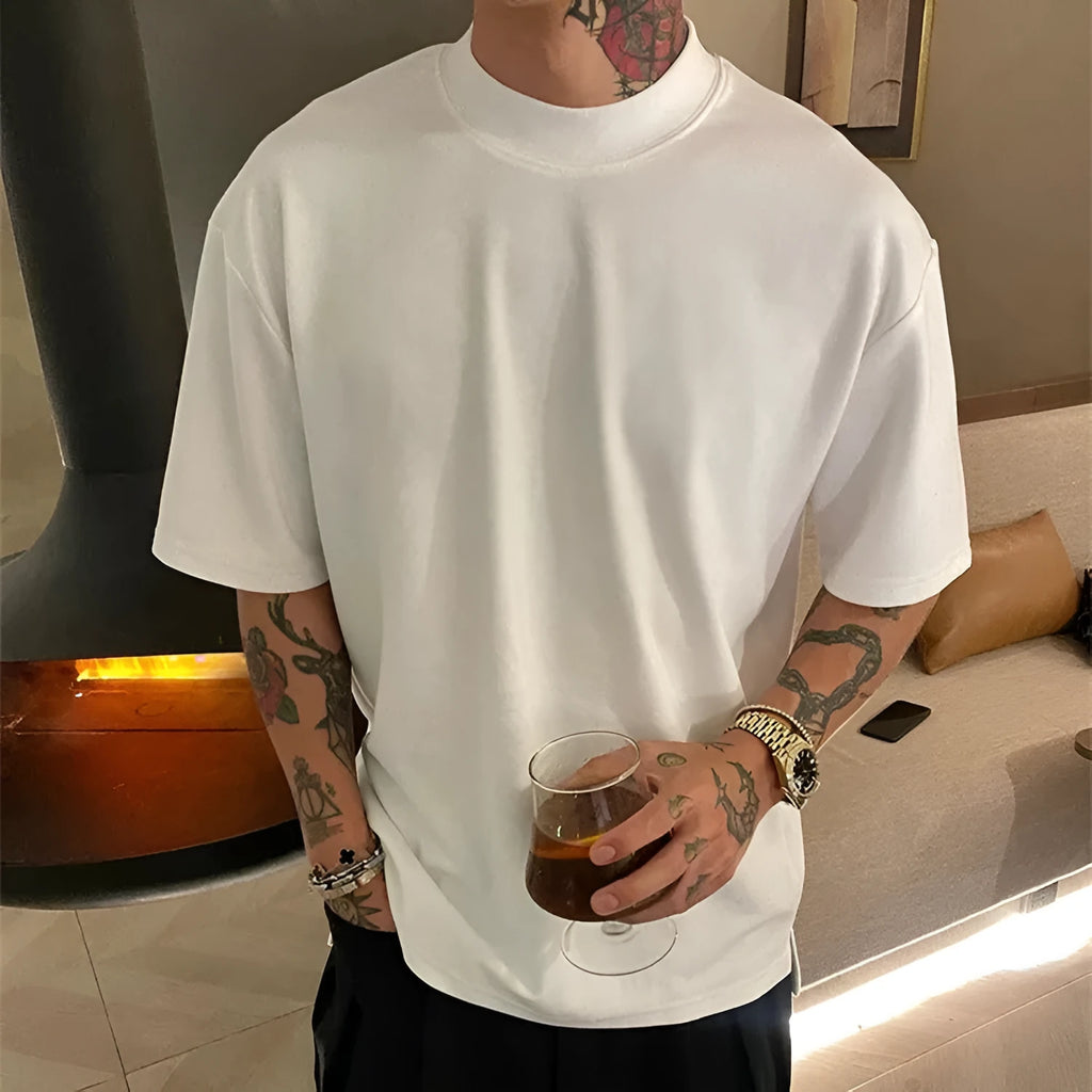 Men's loose pure cotton half sleeve pullover shirt in apricot colour