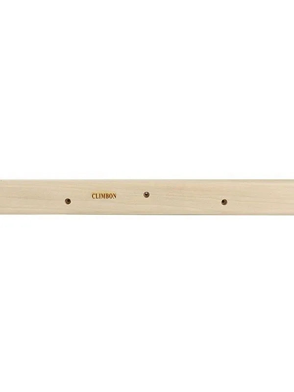 Set of three solid wooden grip strength training hangboards in different sizes on a grey background.