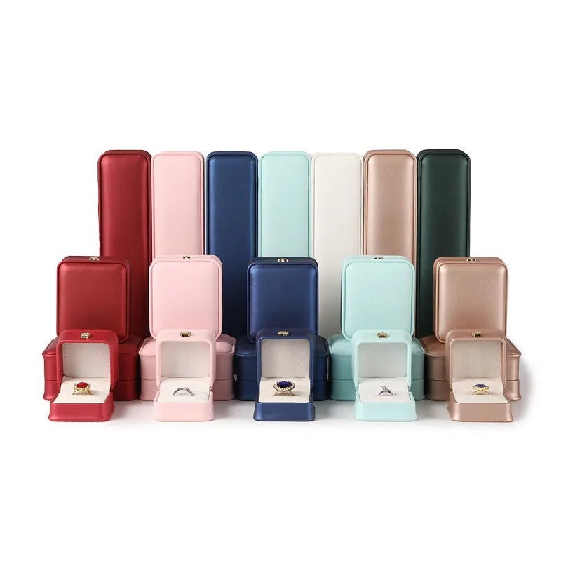 PU leather jewellery storage box in seven colours with ring, pendant, bracelet and necklace compartments