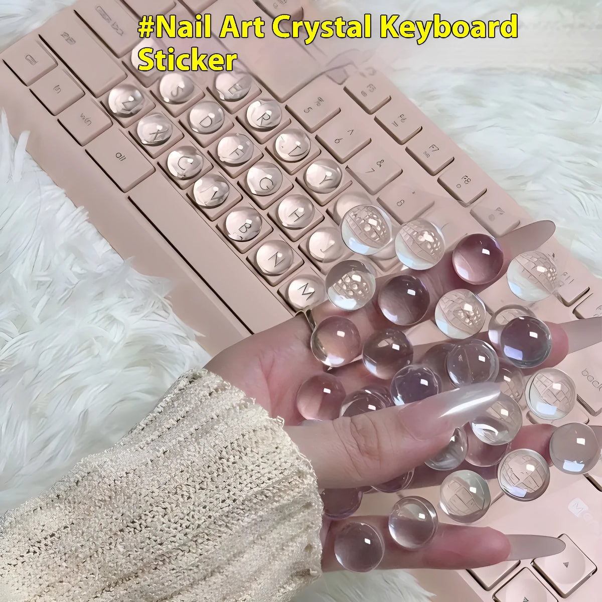 Crystal glass ball keyboard stickers in 12x6mm and 16x8mm round PVC sizes with self-adhesive backing