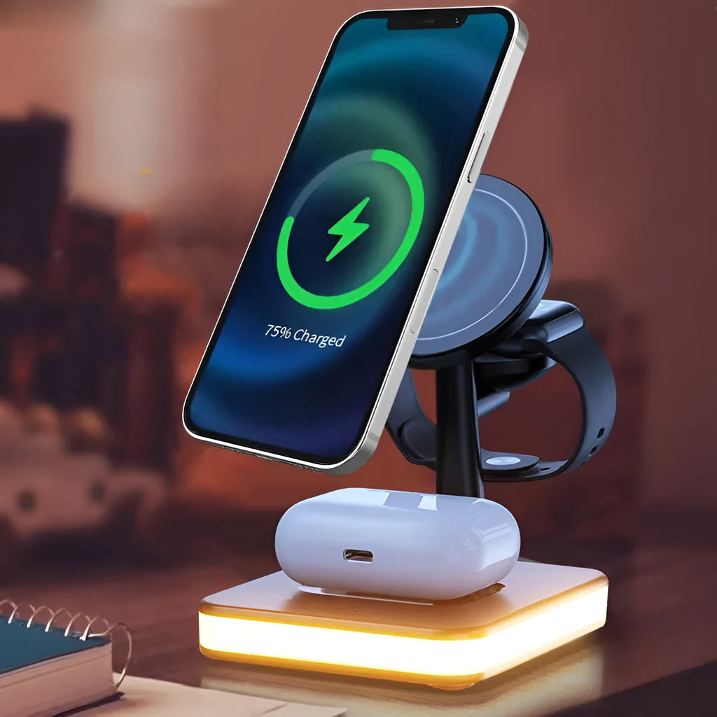Magnetic wireless charger three-in-one night light for iPhone 12 13 Apple Watch AirPods in black