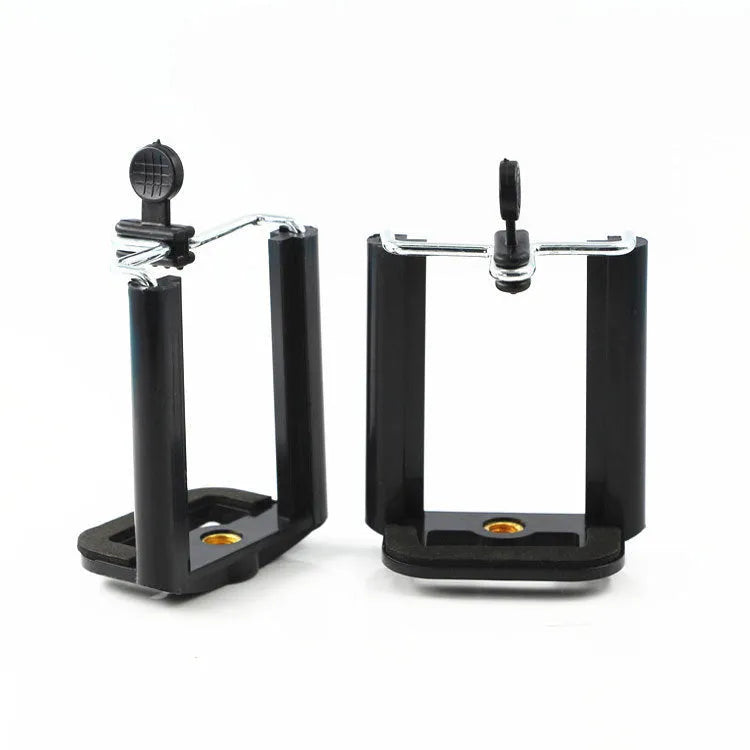 Black plastic mobile phone clip holder with universal hose bracket for versatile smartphone mounting