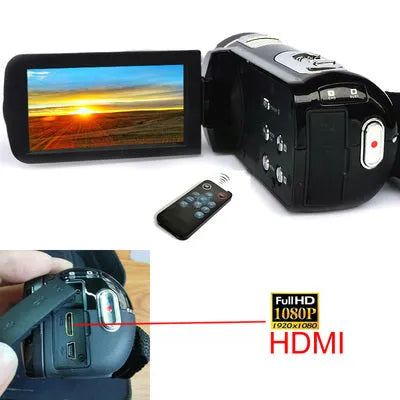 Black digital camera with 3.0 inch rotating LCD screen, CMOS sensor, HD 1080P video, 122x58x60mm, 315g