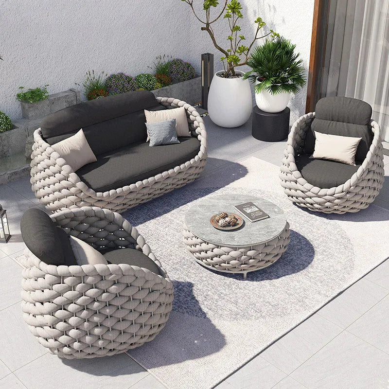 Outdoor patio lounge sofa coffee table set with PE rattan weave and alloy frame