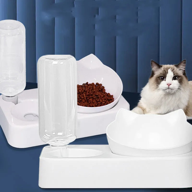 White plastic anti-overturning dog and cat food bowl, small 24.5 x 13.5 x 22cm and large 27 x 16 x 22cm sizes