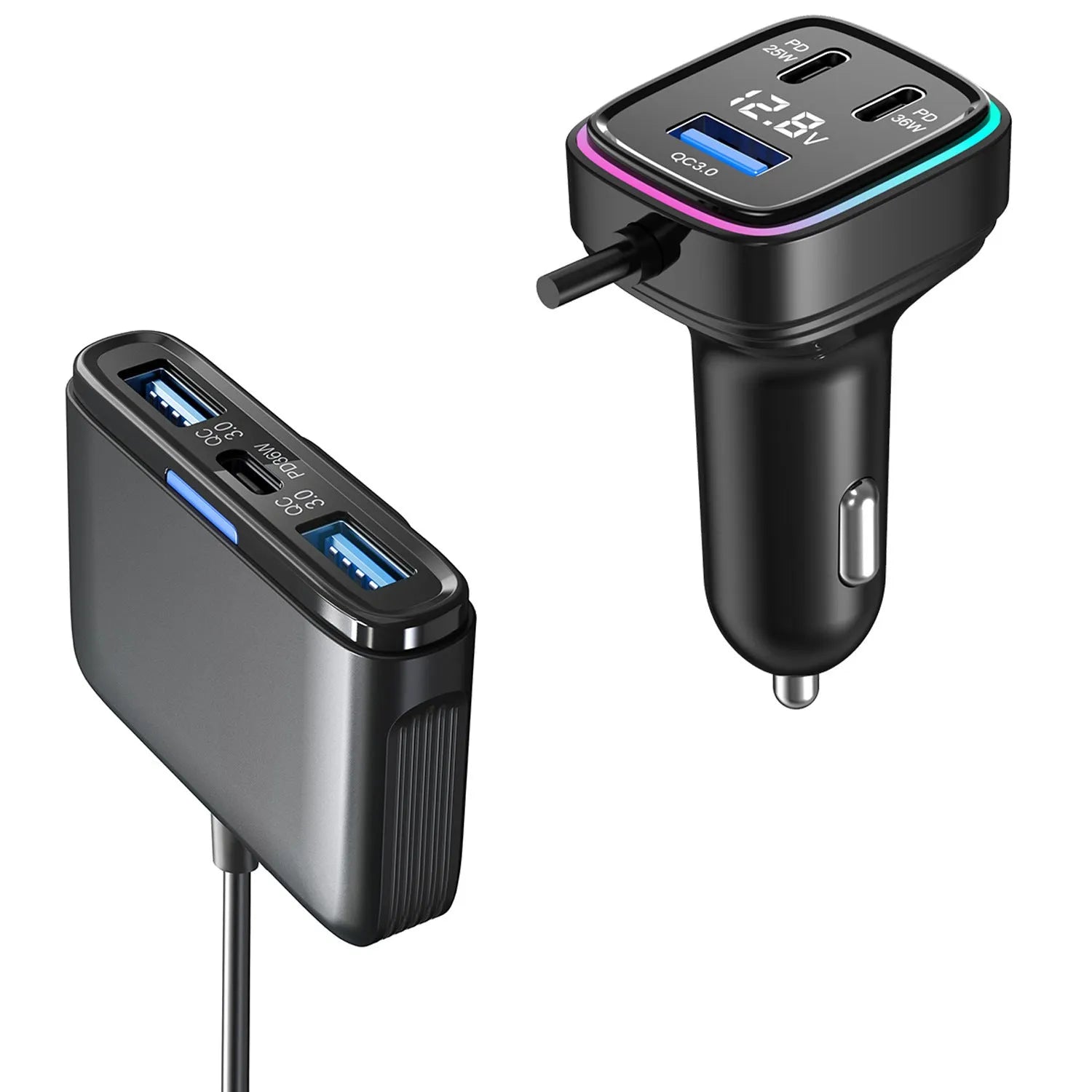 115W compact ABS PC car charger for vehicle 12-24V fast charging