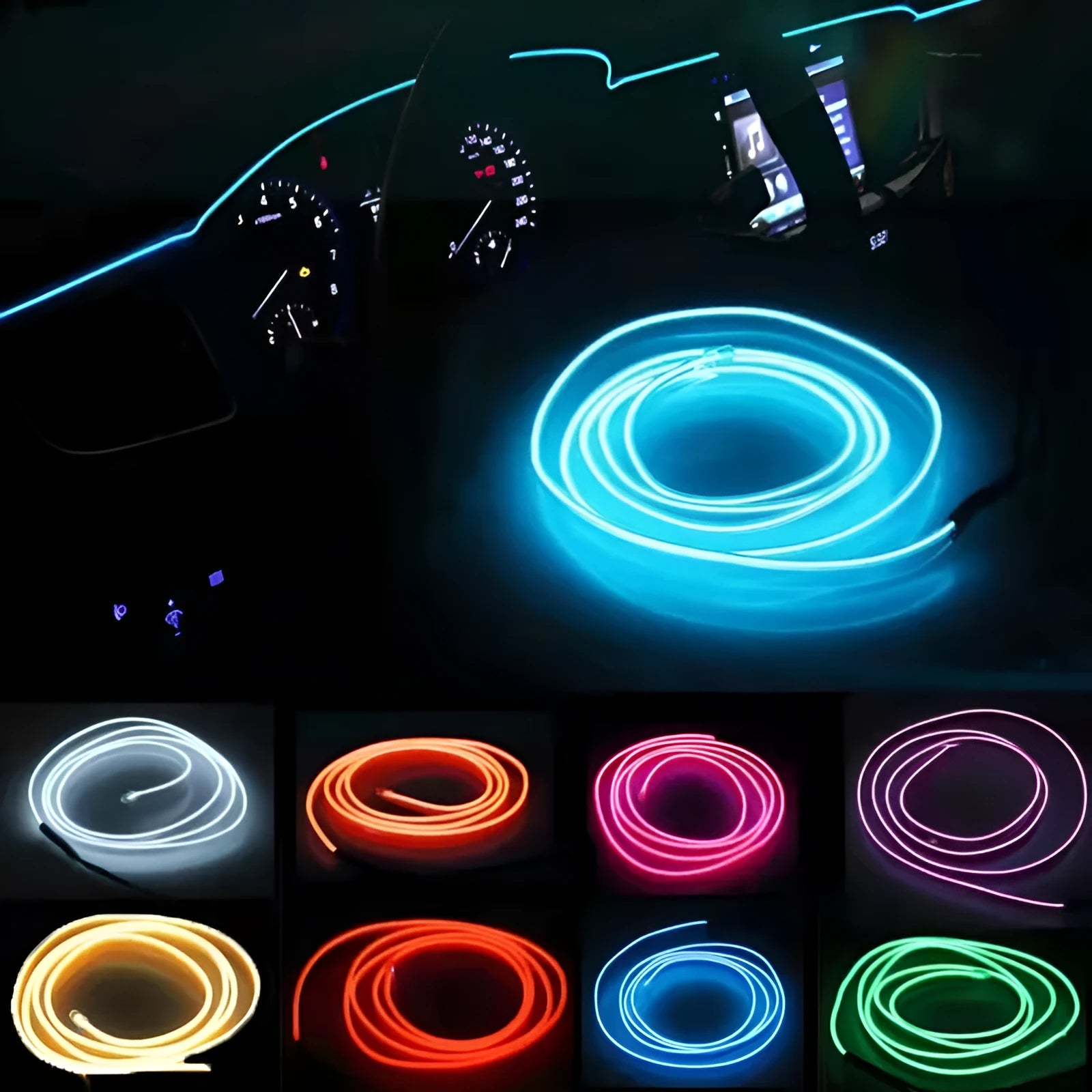 6-metre USB car ambient LED light cable for vehicle interior installation in ten colour options