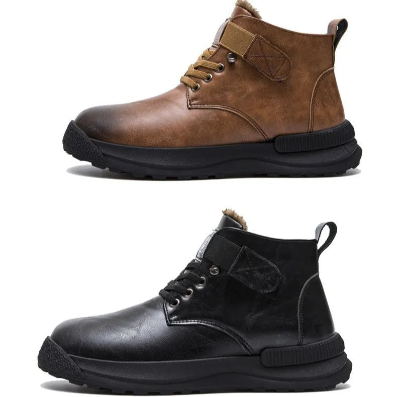 Men's black Martin Boots high-top platform boots with velvet artificial PU upper and rubber sole