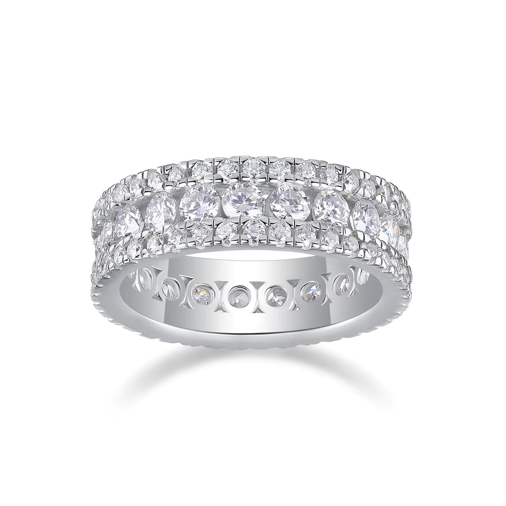 Moissanite wedding ring set in S925 silver with platinum plating, sizes 5 to 9, gift box and GRA certificate