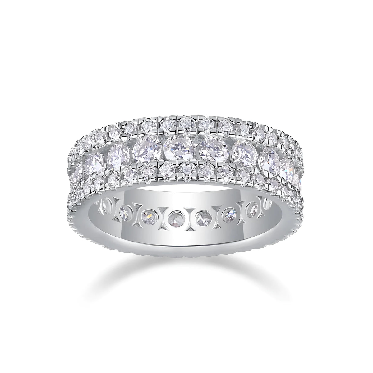Moissanite wedding ring set in S925 silver with platinum plating, sizes 5 to 9, gift box and GRA certificate