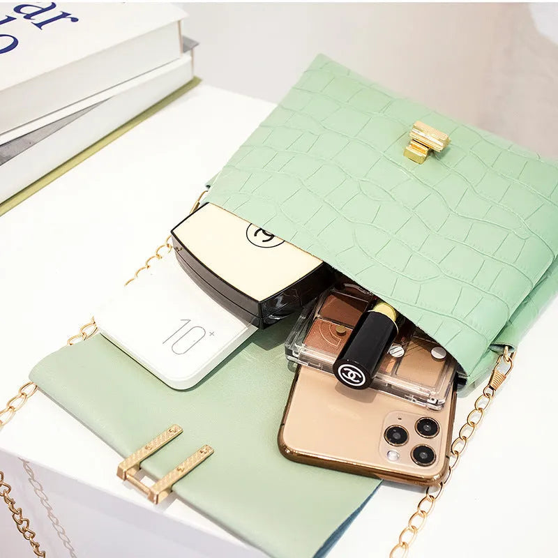 Stone pattern small square PU bag with chain strap in multiple colour options