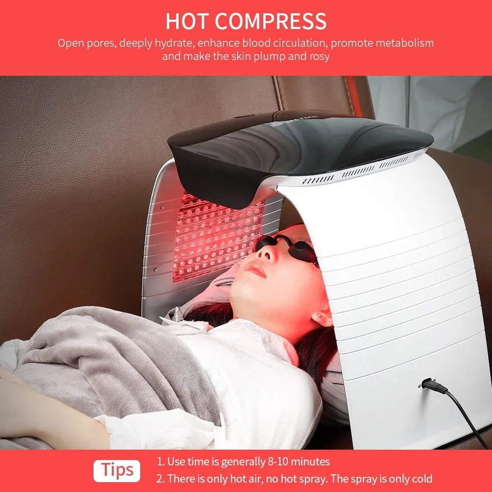 LED light facial mask 50W with 268 beads and hot and cold spray, red and white ABS beauty instrument