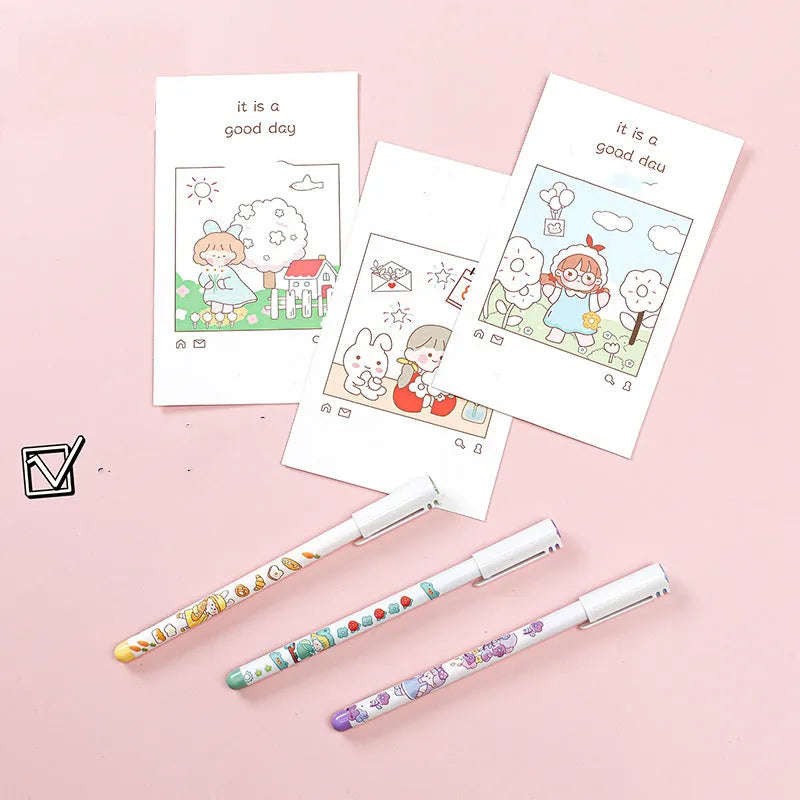Twelve colourful gel pens with 0.5mm tips arranged in cartoon packaging for hand accounting