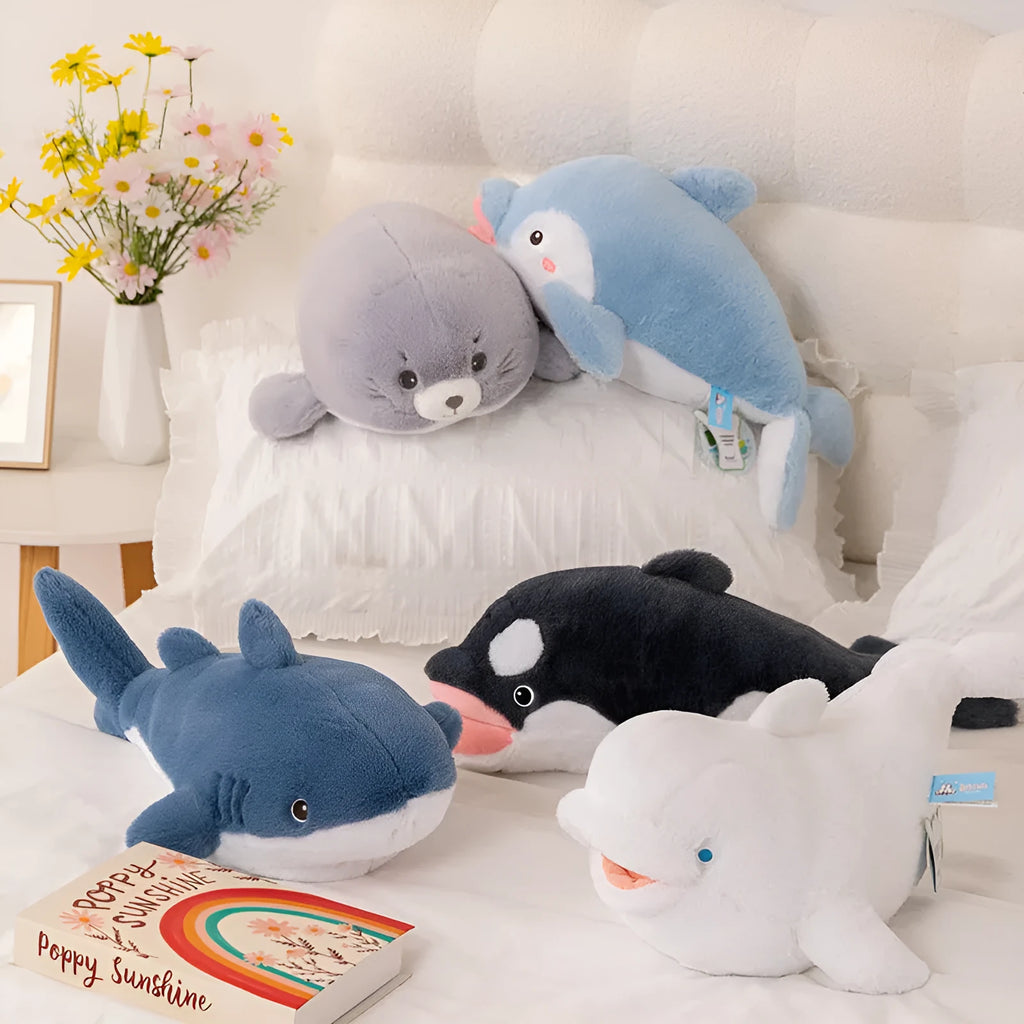 60cm killer whale plush toy in grey from Happy Ocean series, made of polyester fibre