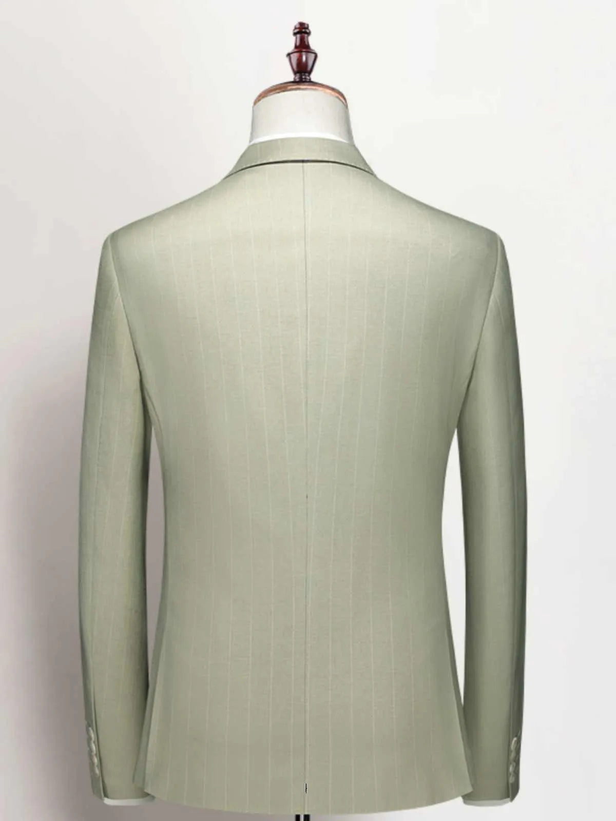 Men's three-piece light green business suit set with jacket, vest, and trousers, semi-hemp lining, flat collar