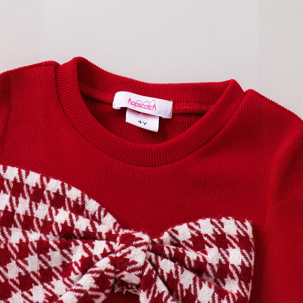 Two-piece red cotton children's outfit with long sleeve top and long skirt suitable for height 4Y to 7Y