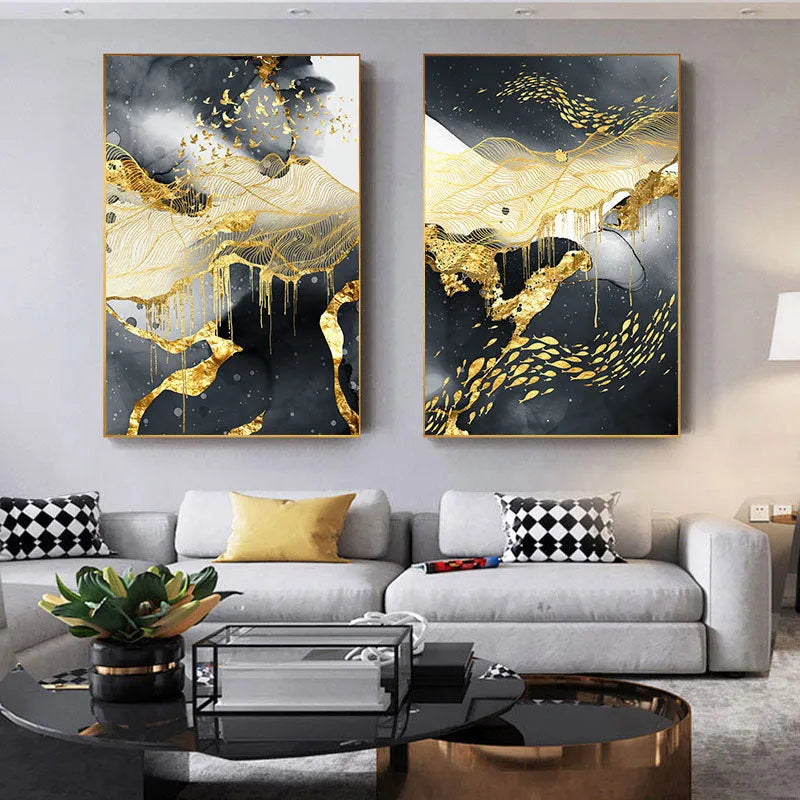 Golden black and white frameless oil on canvas wall art poster and print in sizes 20X30cm to 80X120cm