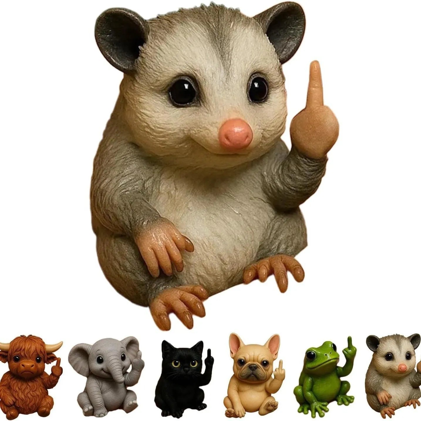 Resin animal middle finger doll ornament showing detailed animal character design with extended hand gesture