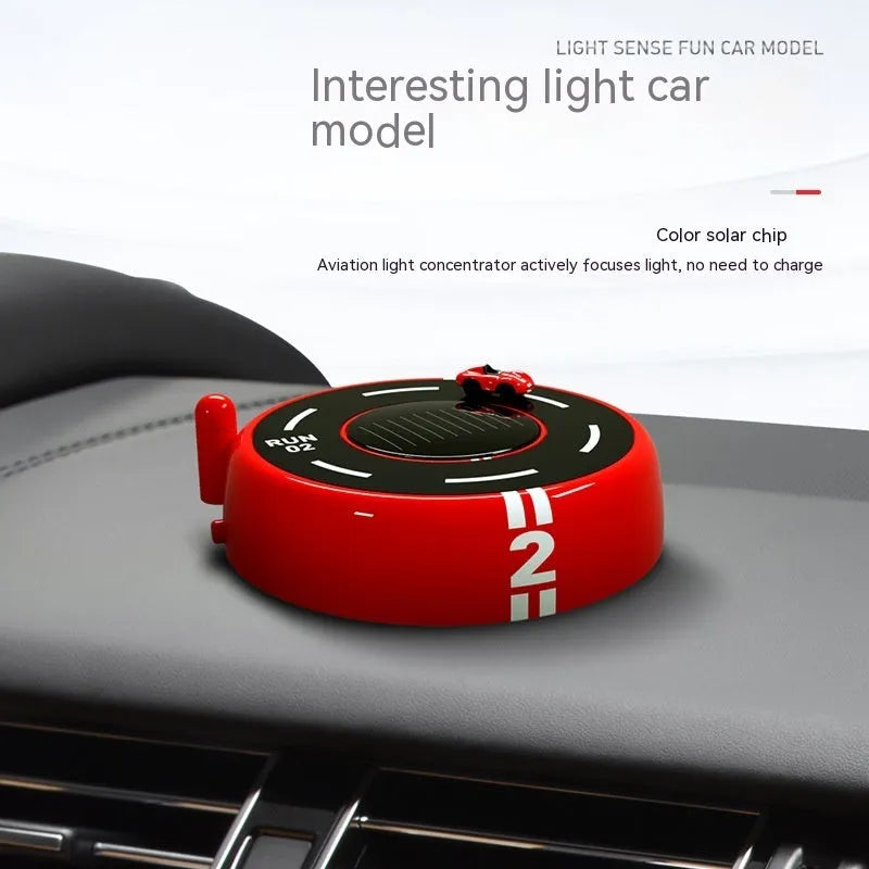 Round solar-powered car aromatherapy decoration with ambient light in black, red, or white colours