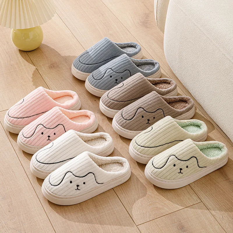 Striped cat slippers plush upper rubber sole non-slip indoor house shoes