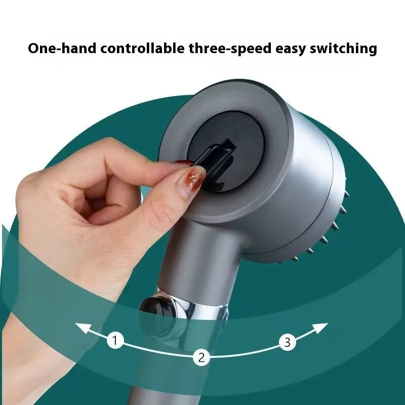 Portable ABS plastic shower head with three adjustment gears for spray massage and rain functions