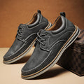 Men's genuine leather casual shoes with round toe and front lace-up in black, brown, or grey colour options