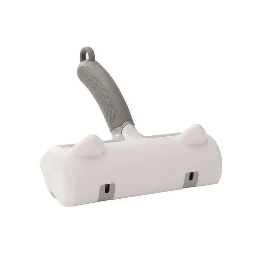 Two-way pet hair remover brush with non-slip handle for clothing, sofa, and bed sheets, in grey or green