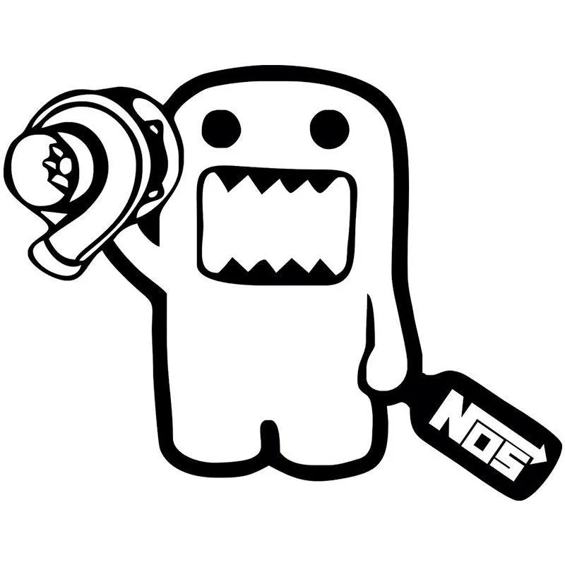 Cartoon cute funny design PVC car sticker in black and white, sized 15x12 cm.