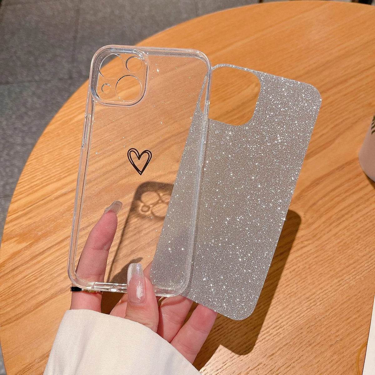 Glitter plated love phone case with TPU anti-drop protection for iPhone models