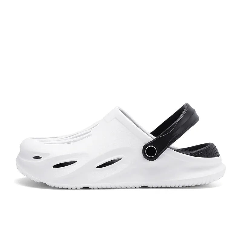 Men's beach sandals with soft-soled toe, artificial PU upper, rubber sole, back tie closure, black colour