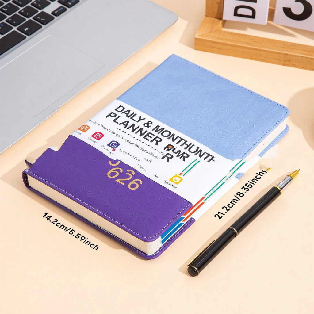 A5 imitation leather schedule book with waist seal and double stitching, one page per day notebook in four colours