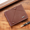Men's three-fold PU leather wallet with multiple card slots in horizontal design
