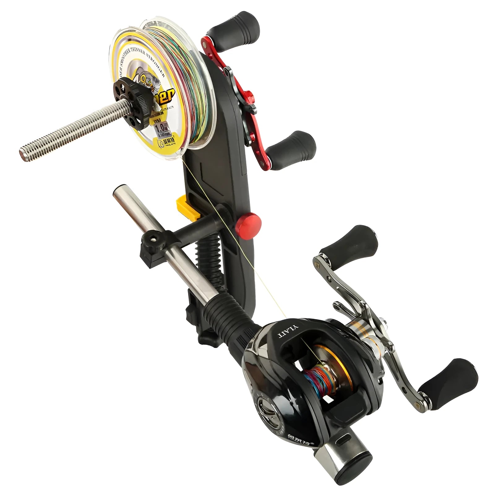 Black composite fibre multifunction fishing reel winder for baitcasting and other reels